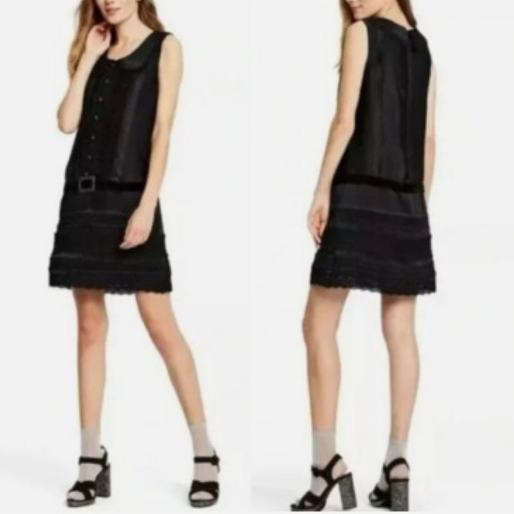 Anna sui black lace velvet eyelet shift dress drop waist Whimsigoth 1 XS